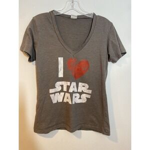 Star Wars T-Shirt Women's‎ M Gray 100% Cotton I love Star Wars Graphic